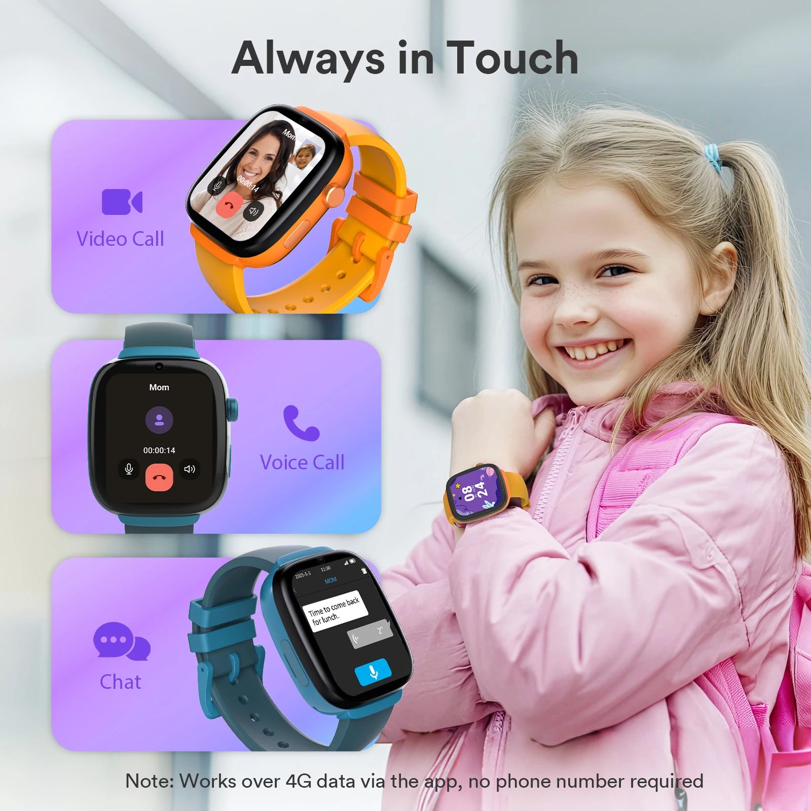 4G Kids GPS Smart Watch SIM Card Included, Video Call, Two Way Call, SOS, Parental Controls, IP68 Waterproof Child Watch