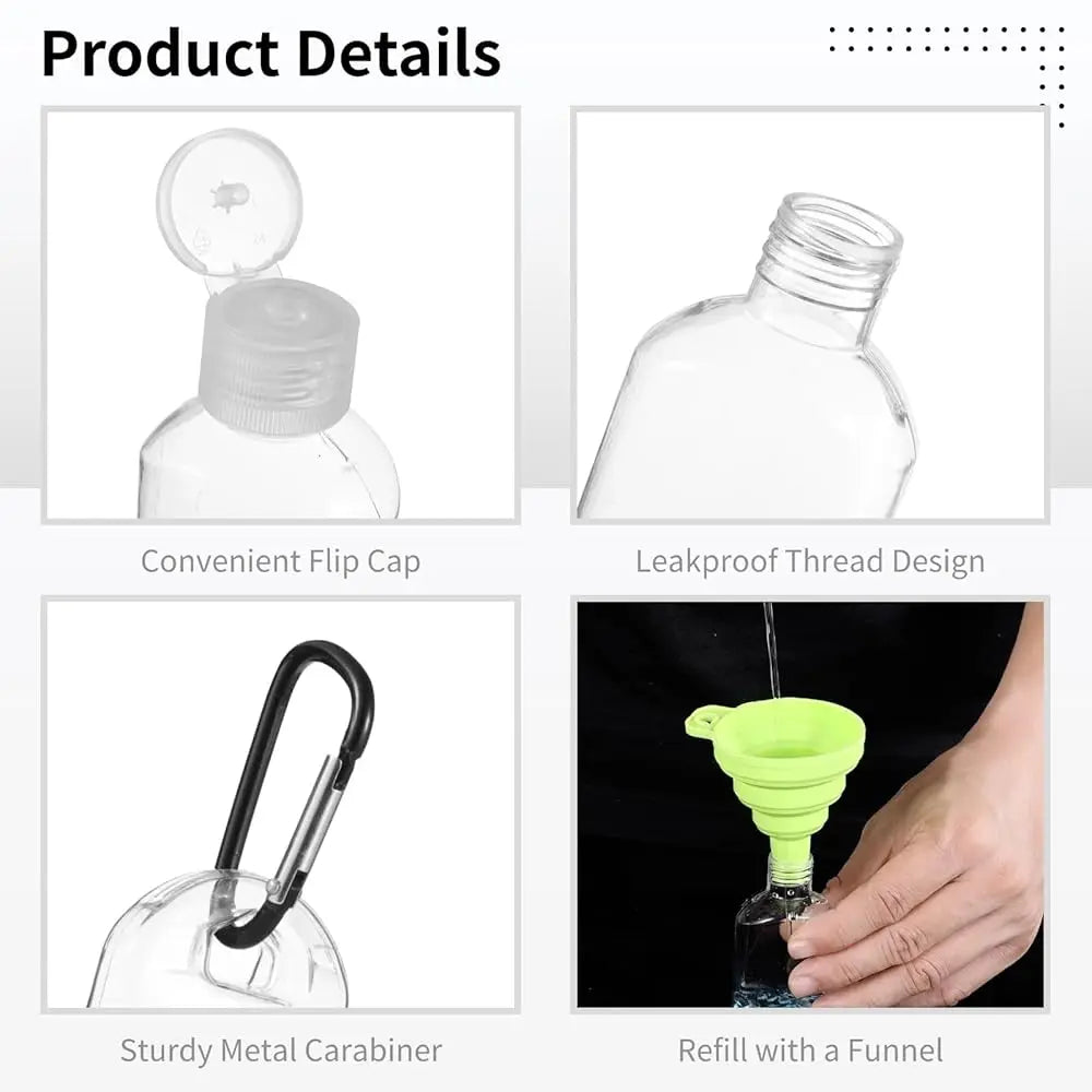100 PCS Keychain Empty Hand Sanitizer Bottles - 1.7 oz Portable Keychain Travel Bottles, Empty Squeeze Plastic Bottle with Fl