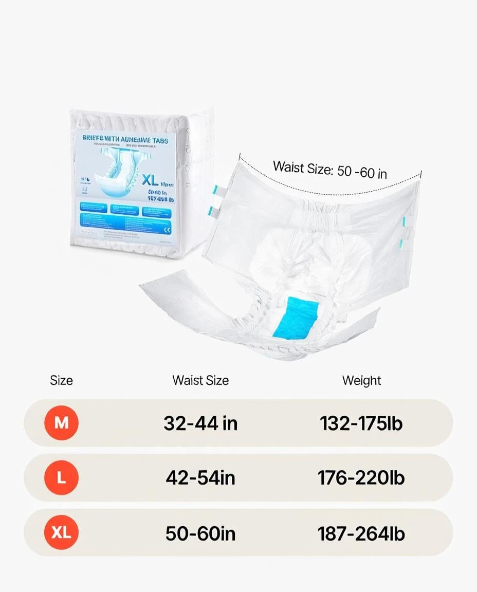 Adult Briefs with Tabs, Super Absorbent Incontinence Briefs for Men and Women, Disposable Adult Diapers with Leakproof 3D Sur