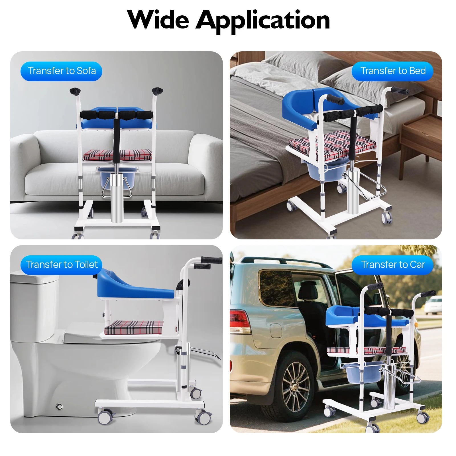 Hydraulic Patient Lift Nursing Chair Transport Seat with Commode, Adjustable Height Transfer Wheelchair for Elderly and Disabled