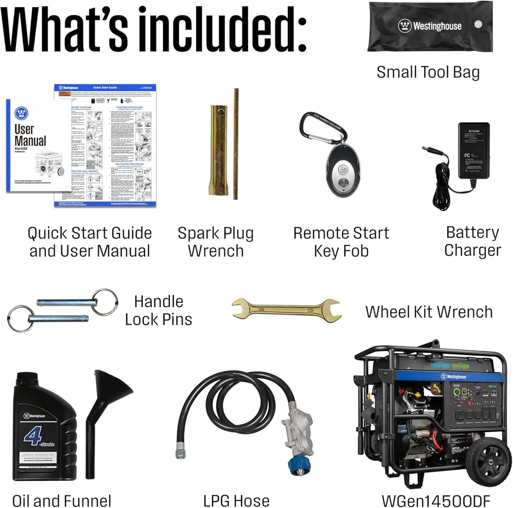 Dual Fuel Portable Generator with Remote Start, 18000 Peak Watts, Transfer Switch Ready for Home Backup