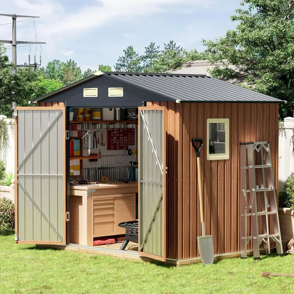 Durable 8x6 Outdoor Storage Shed with Window, Lockable Door, Ideal for Garden and Patio Tool Storage