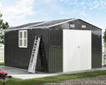 10x12x7 FT Outdoor Storage Shed with 2 Transparent Panels, Metal Garden Shed with Hinged Double Doors, 2 Windows & 4 Vents, Rein