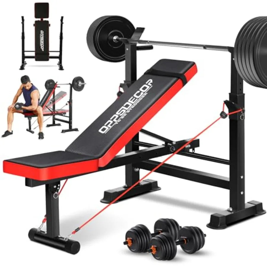 660lbs 6 in 1 Weight Bench Set with Squat Rack Workout Bench with Leg Extension Preacher Curl Rack Multi-Function Bench Press S