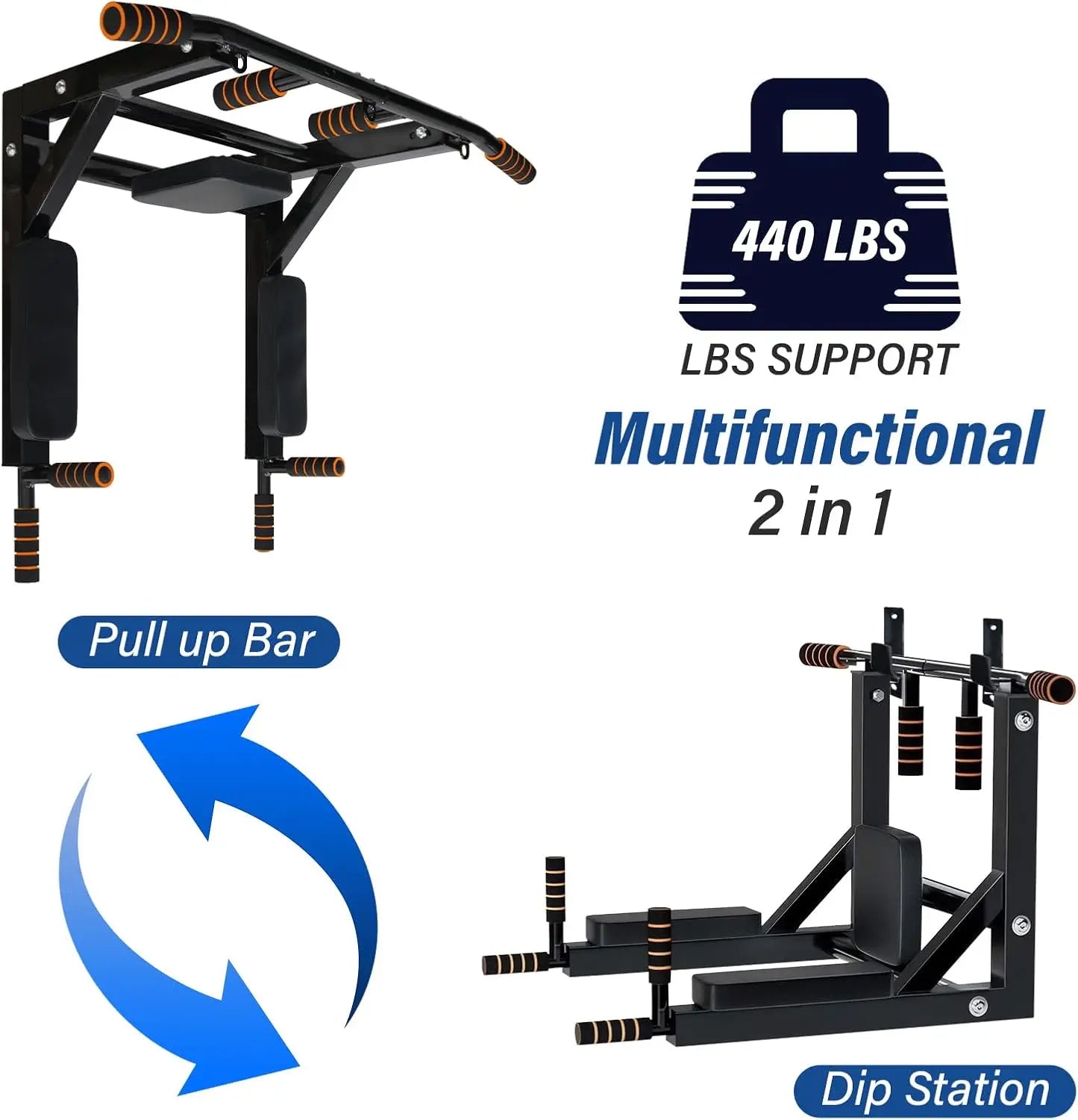 Wall Mounted Pull Up Bar Chin Up bar Multifunctional Dip Station for Indoor Home Gym Workout, Wall Mount Pull Up Bar