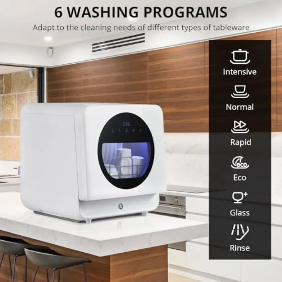 Portable Countertop Dishwasher with with 5L Built-in Water Tank6 Washing Programs 2 Water Inlet Methods 3 Spray Arms Low Noice