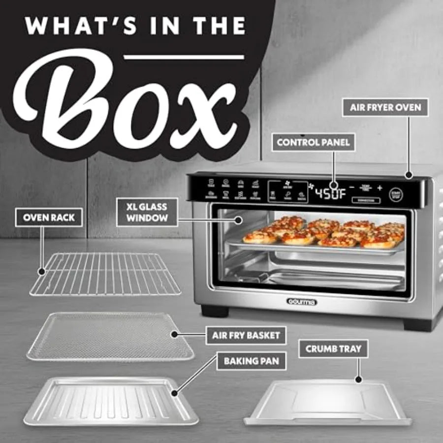 Digital Air Fryer Toaster Oven with Convection Mode 4 Slice Capacity 3 Rack Positions 12 Presets Toast Bagel Bake Roast Broil D