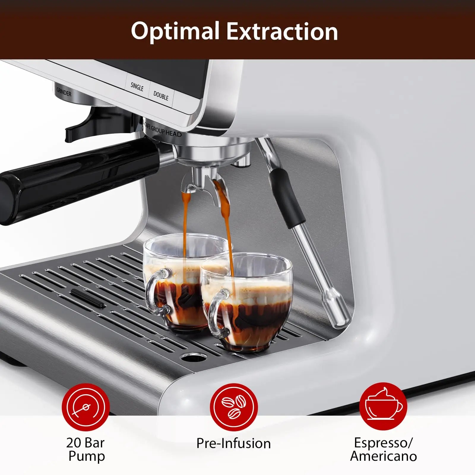 20 Bar Semi-Automatic Coffee Maker Professional Coffee Machine With Bean Grinder & Steam Wand For Home Office