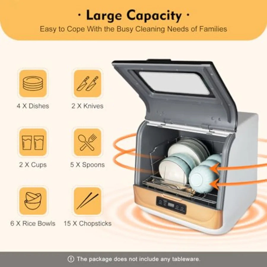 Mini Countertop Dishwasher 800W 110V with 3-In-1 Washing Modes 12-20 Pieces Capacity 7.8L Water Consumption Residual Heat Air C