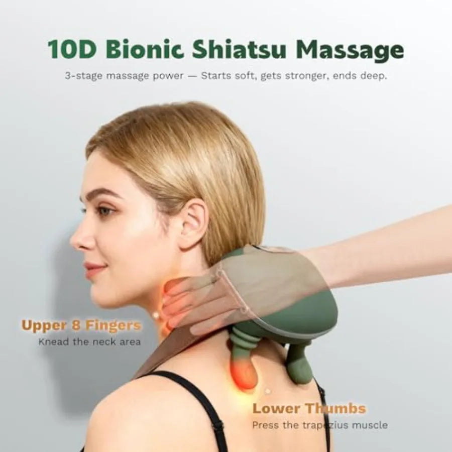 N7 Bionic Neck and Shoulder Massager Heated Real-Hand Massagers with Fingers for Back Muscle Pain Relief Portable Lightweight D