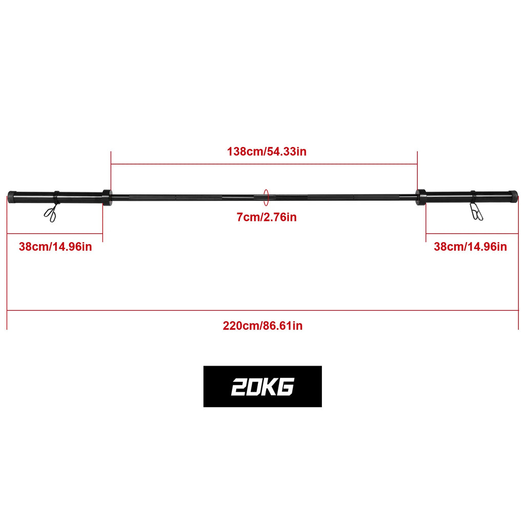 2.2m Gym Barbell Connector with 2 Spring Collars Universal Strength Training Bars for Squats Bench Press Deadlifts