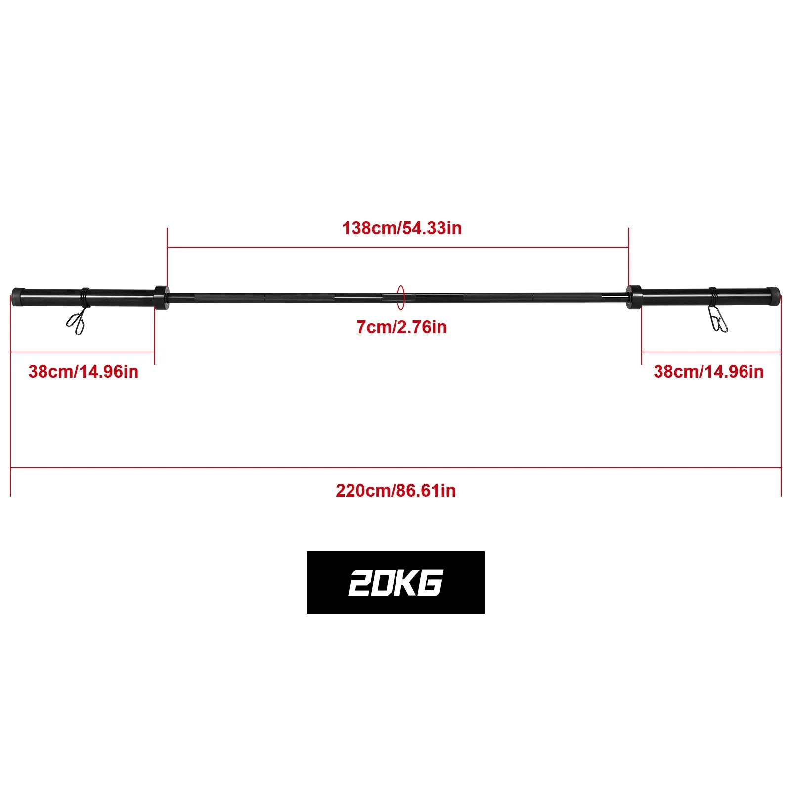 2.2m Gym Barbell Connector with 2 Spring Collars Universal Strength Training Bars for Squats Bench Press Deadlifts