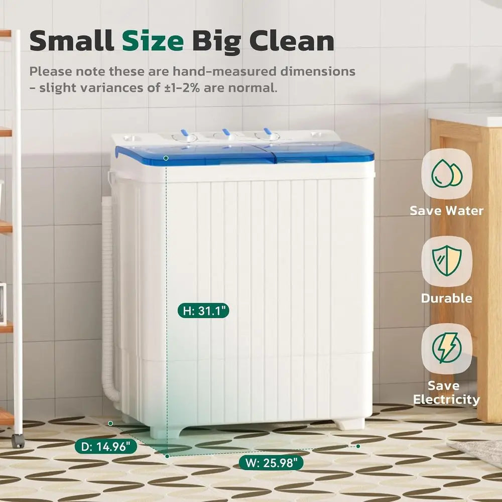 Compact Twin-Tub Laundry Washer & Dryer Combo, 18lbs Wash & 10lbs Spin, Ideal for Dorms, Camping, RVs, Blue & White