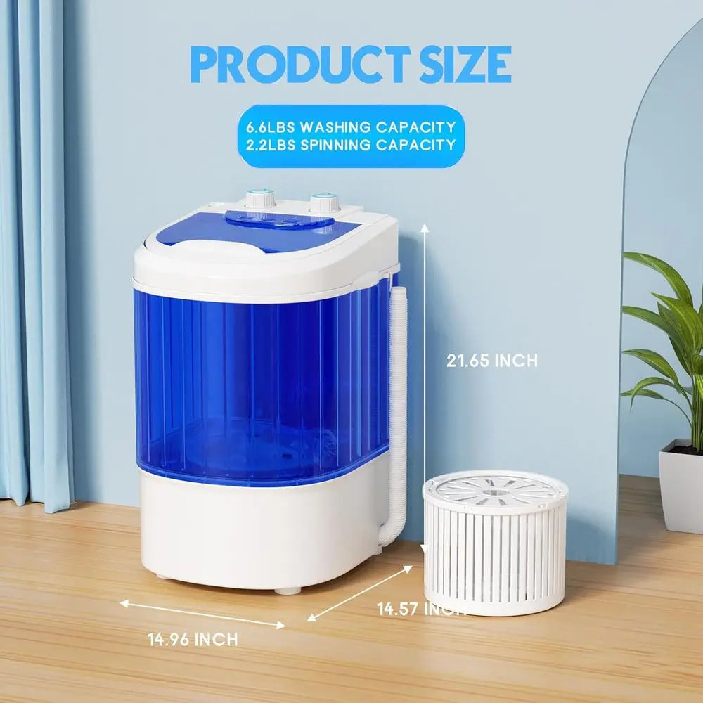 Compact 6.6lbs Capacity Single Tub Portable Washing Machine with Spin Cycle, Ideal for Home, Apartments, Outdoor, RV, Dorms - Bl
