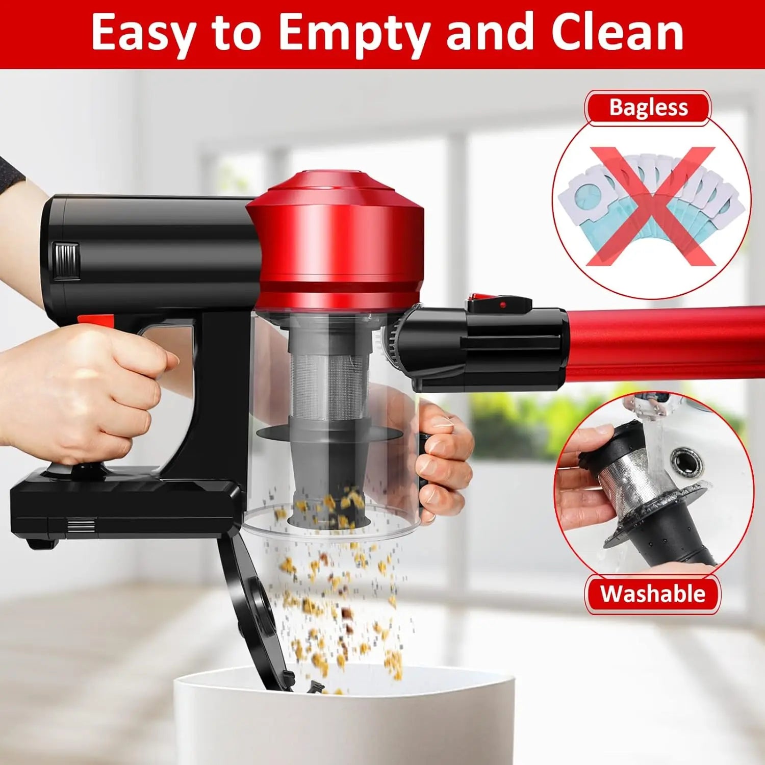 Cordless Vacuum Cleaner with 2200mAh Battery, 18000Pa Suction, HEPA Filter for Hard Floor and Car Cleaning
