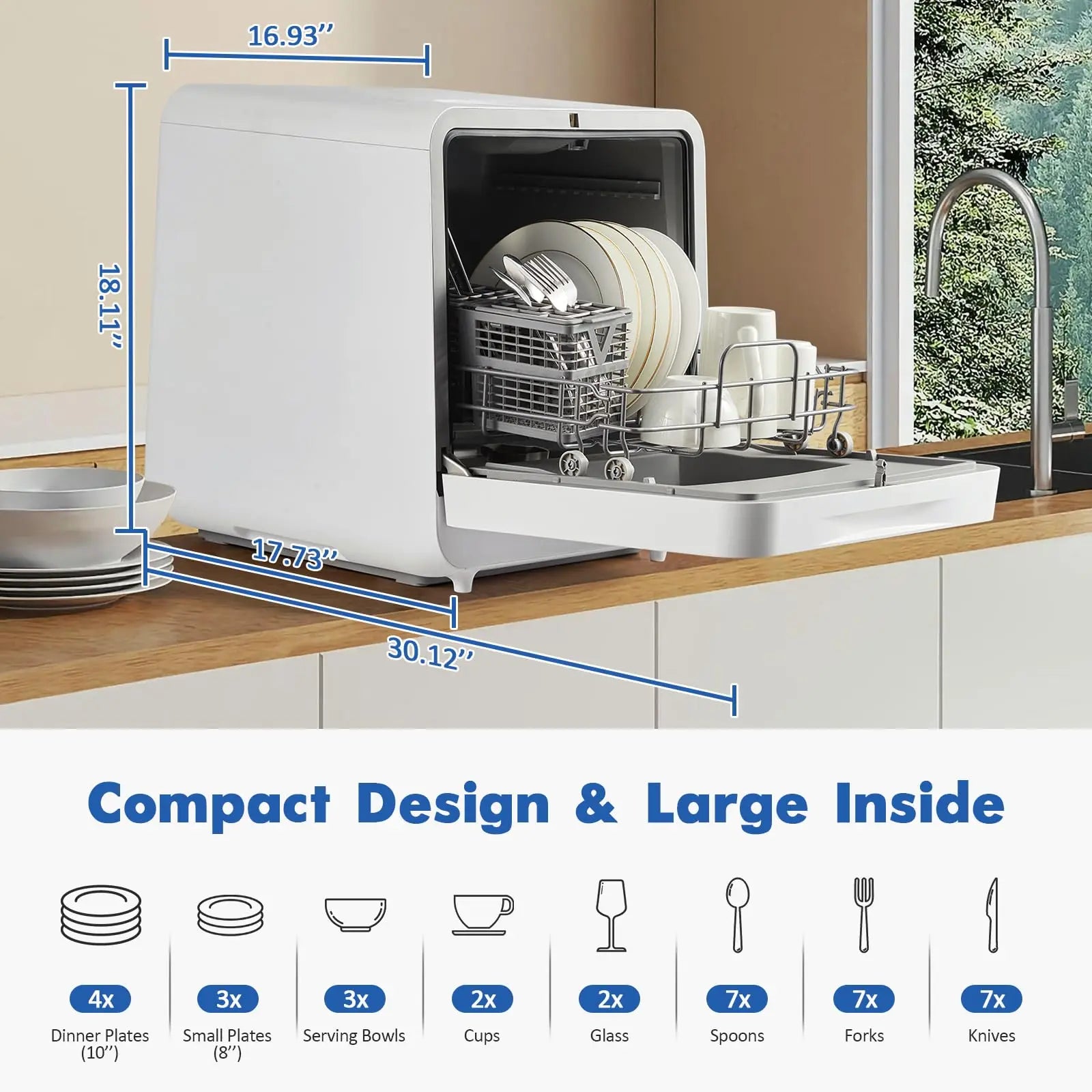 Portable Countertop Dishwasher 6 Programs No Installation Mini Dish Washer Dual Water Inlet 5L Eco Wash For RV Apartment