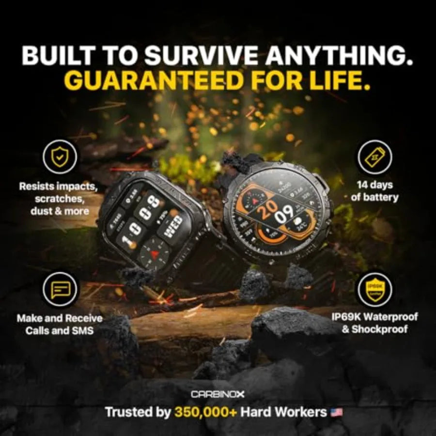 Blaze Smart Watch with GPS Rugged Fitness Trackers IP69K Waterproof 170+ Sports Modes Gorilla Glass Make/Receive Calls Android