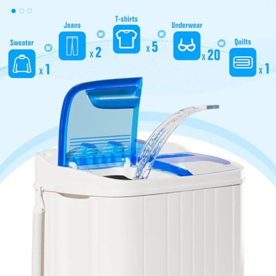 Portable Washing Machine 16lbs Mini Compact Twin Tub Laundry Washer Spinner Combo for Home rtment Dorms RV Blue