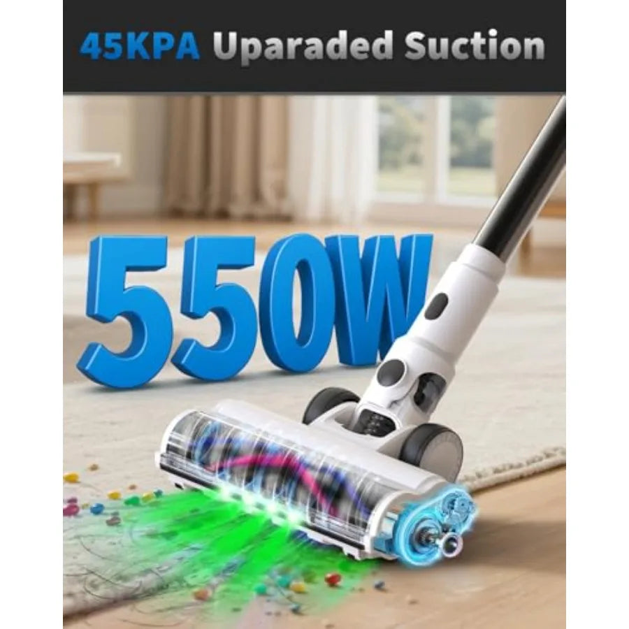Cordless Vacuum Cleaner 2 Batteries 110 Mins Runtime for Home 15-in-1 Powerful Stick Vacuum with LED Display Anti-Tangle Lightw