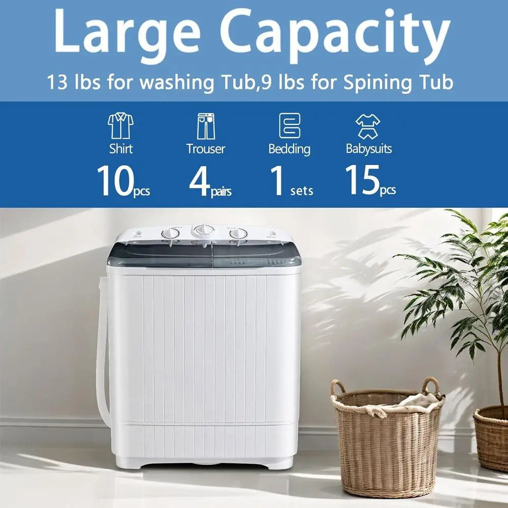 Compact Twin Tub Washer and Dryer, 22lbs Capacity, with Rack & Hangers, Ideal for Camping and RV Use