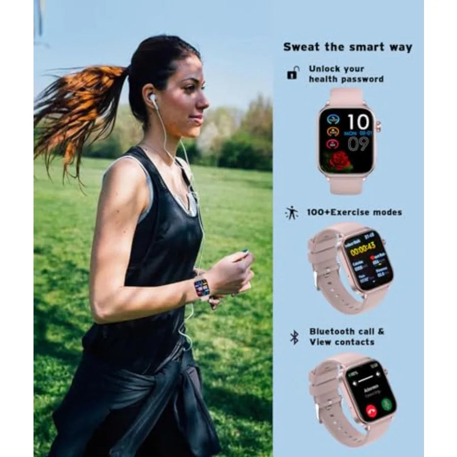 Men's Women's Smart Watch 1.96-inch HD Touchscreen Fitness Tracker with 100+ Sports Modes Blood Pressure Heart Rate Blood Oxyge