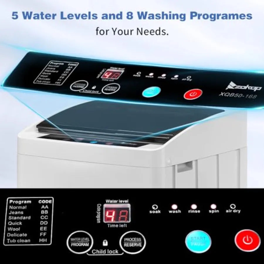 1.5 Cu.Ft Full-Automatic Washing Machine 17.8 lbs Compact Portable Washer with Stainless Steel Drum 8 Programs 5 Water Levels C