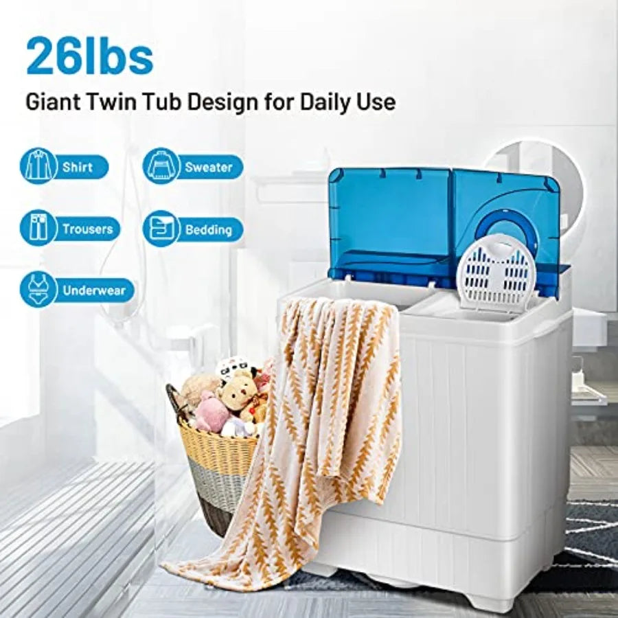 Semi-automatic Twin Tub Washing Machine with Spin Dryer 26lbs Ccity Built-in Drain Pump Portable Compact Laundry Washer for rtm