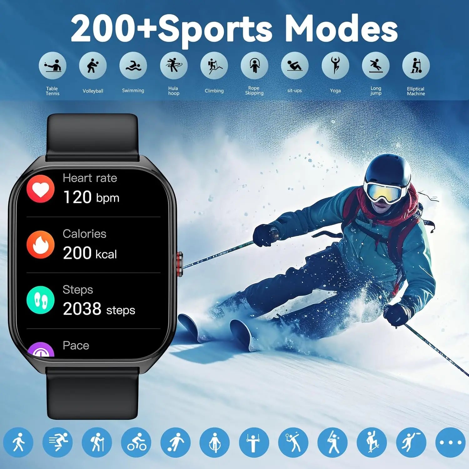 AI Smart Watch for Men Women with ChatGPT, 1000mAh Fitness Tracker, 60-Day Standby, 1.96" HD Screen, 200+ Sport Modes