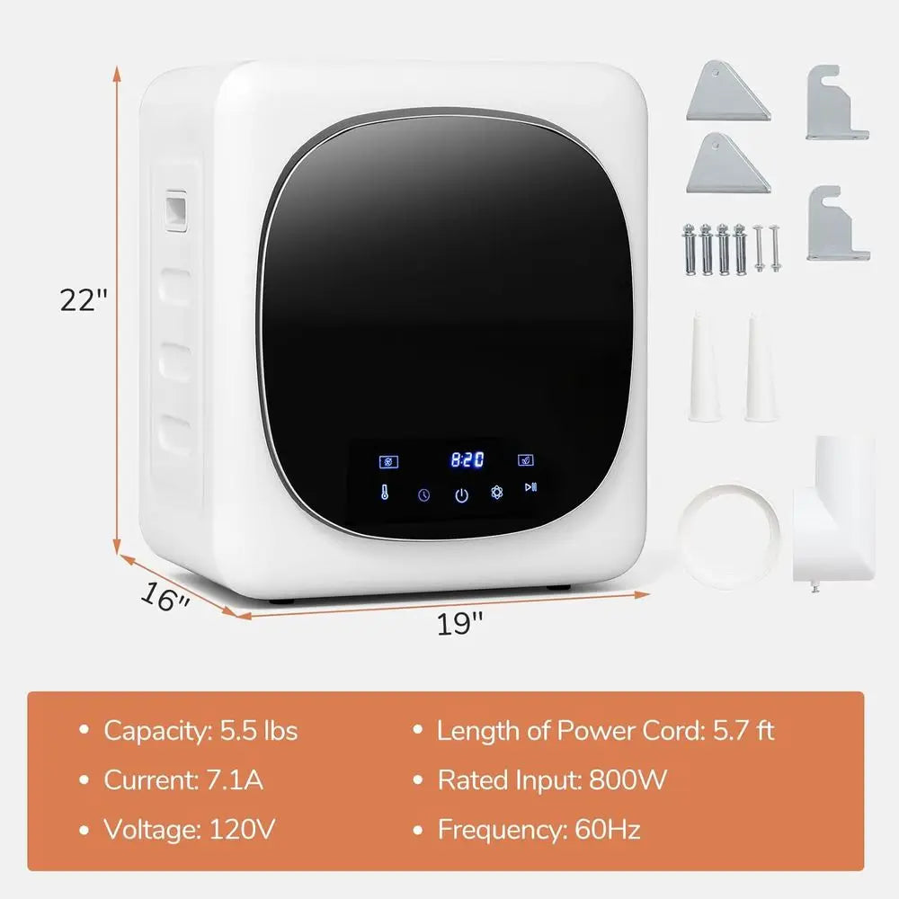 1.5 Cubic Foot Stainless Steel Portable Dryer with LED Touch Panel, 800W Electric Laundry Dryer for Home, Dorm, and RV