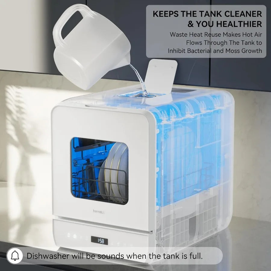 Countertop Dishwasher 6 Wash Programs Slim Size Portable Dishwasher Stainless Steel Black Efficient Cleaning Compact Design