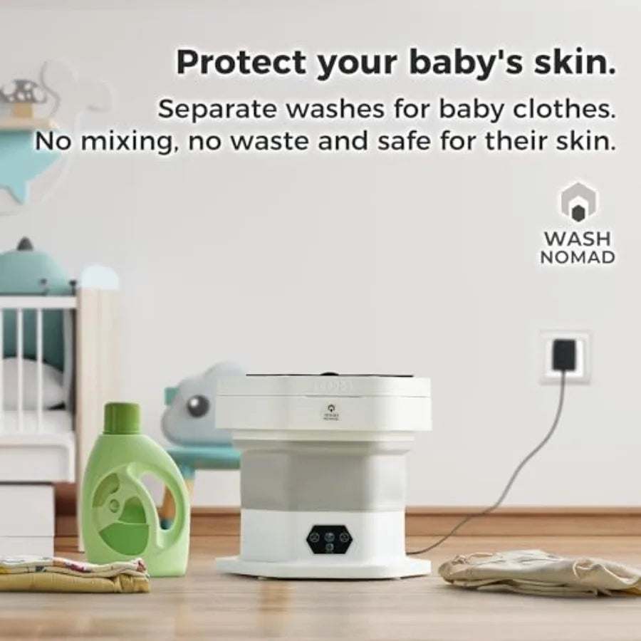 Portable 12L Folding Washing Machine for Baby Clothes Underwear Delicates - Foldable Quiet Space-Saving Laundry Machine in Whit