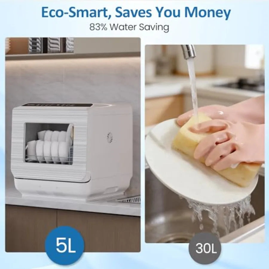 18 Compact Countertop Dishwasher with 6 Modes Energy Star Portable Dishwasher with Dual Water Supply 12H Delay Start Dish Washe