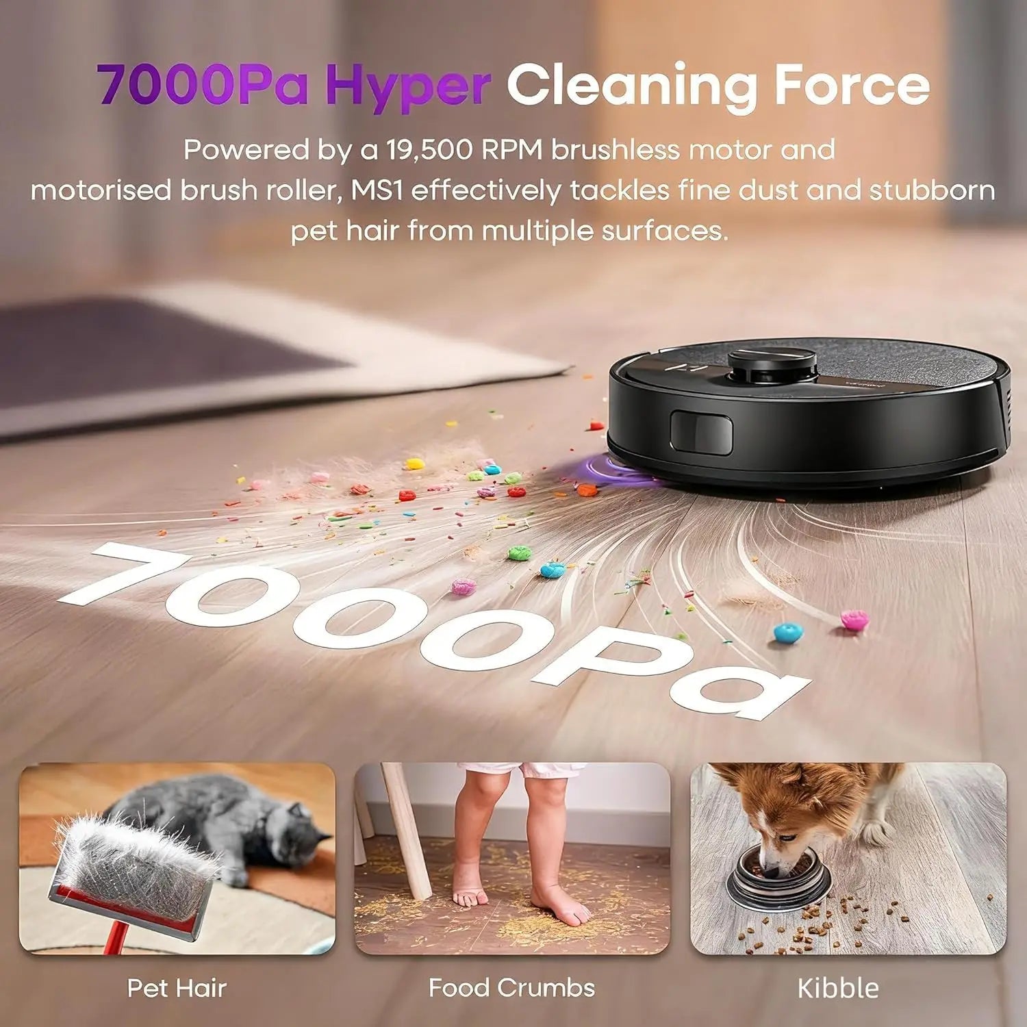 Robot Vacuum and Mop Combo with Lidar Navigation, 7000Pa Suction, 180min Runtime, App Control for Hard Floors and Carpets