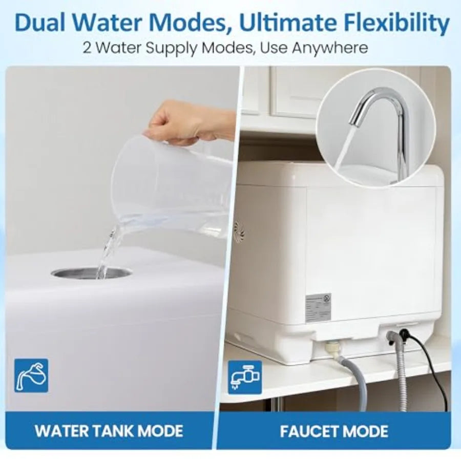 18 Compact Countertop Dishwasher with 6 Modes Energy Star Portable Dishwasher with Dual Water Supply 12H Delay Start Dish Washe