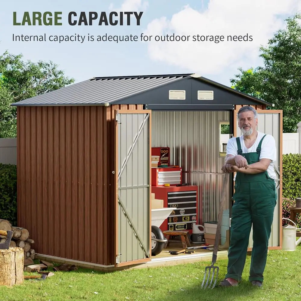 Durable 8x6 Outdoor Storage Shed with Window, Lockable Door, Ideal for Garden and Patio Tool Storage