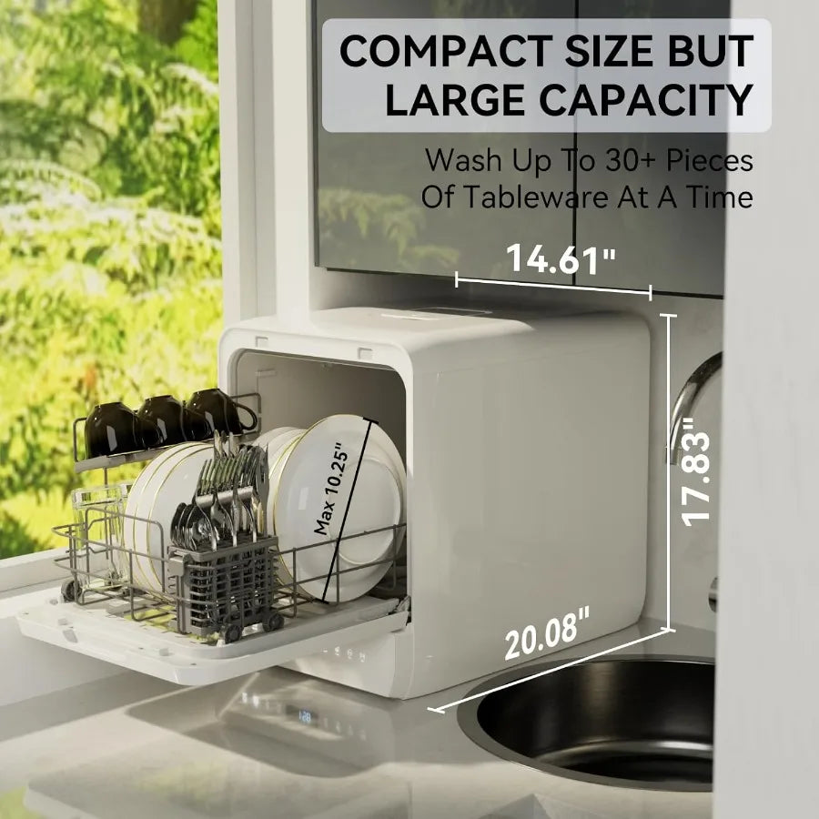 Countertop Dishwasher 6 Wash Programs Slim Size Portable Dishwasher Stainless Steel Black Efficient Cleaning Compact Design