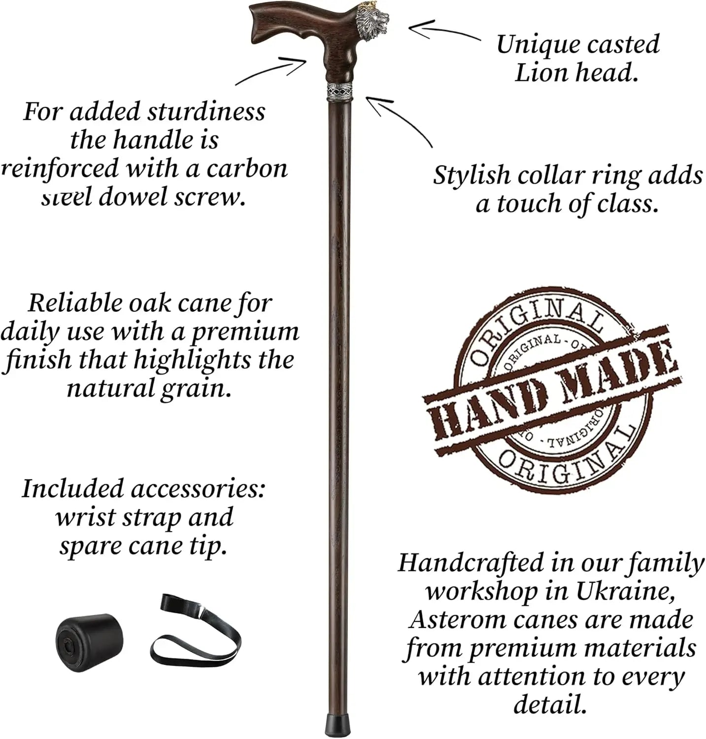 Handmade Lion Walking Cane for Men & Women - Wooden, Stylish, Cool Walking Sticks for Seniors