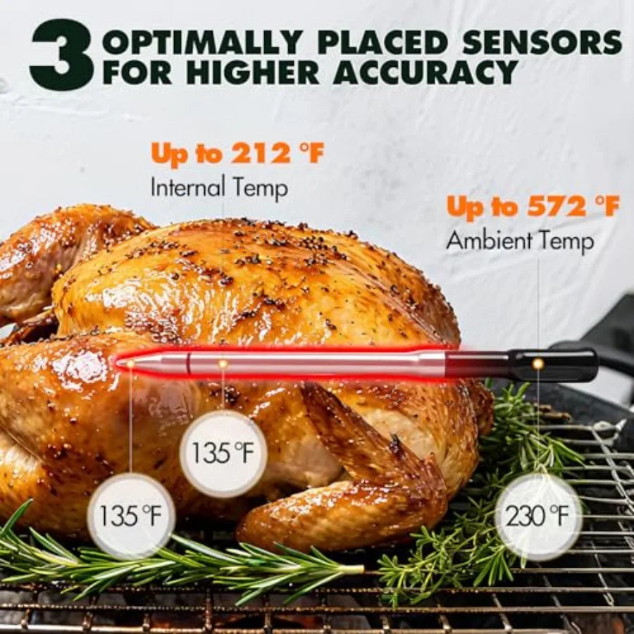 AI Meat Thermometer Wireless 500ft Long Range Smart Digital Bluetooth BBQ Thermometer for Grilling Smoker Oven Kitchen Cooking