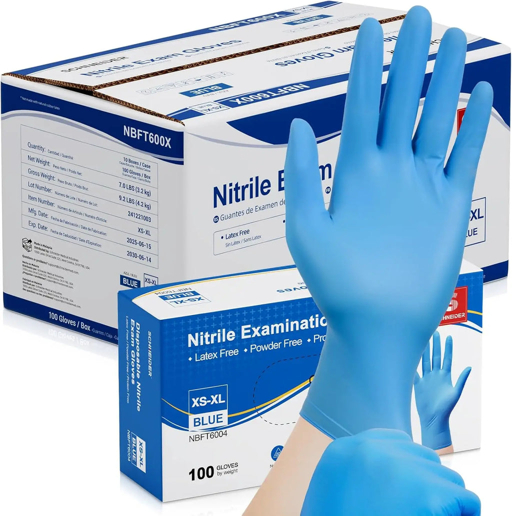 Nitrile Exam Gloves, Medical Grade Blue Disposable Gloves Latex Free, Rubber Glove for Cleaning, Cooking, Food Prep