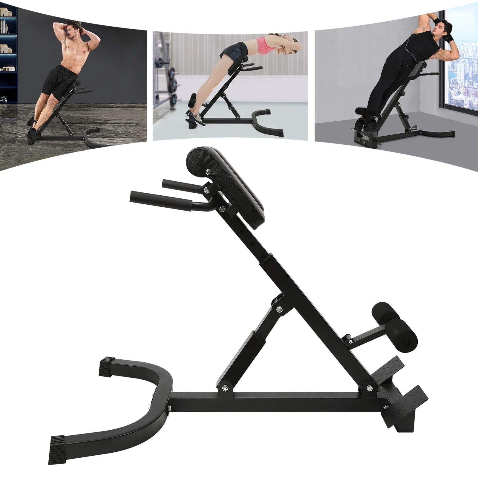 330lbs Hyper Back Extension Roman Chair Abdominal Exercise Equipment Multi-Functional Back Strength Exercise Bench w/Foot Covers