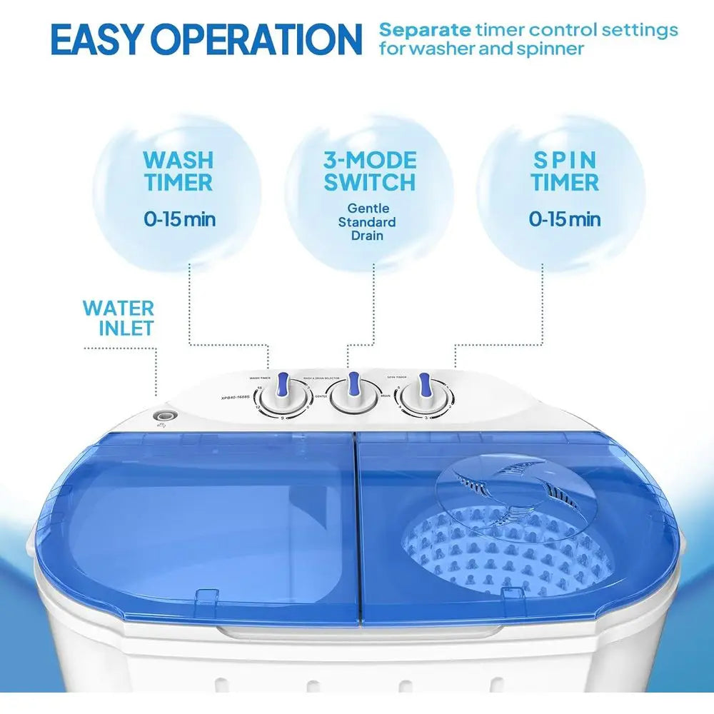 7lbs Electric Washer & 4lbs Spin Dryer Combo - Portable Laundry Solution for RV, Camping, Dorms & Apartments