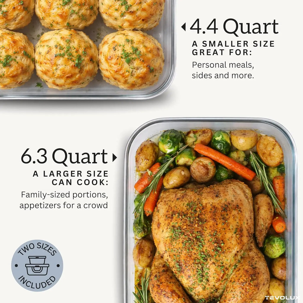 4-in-1 Portable Glass Air Fryer, 1500W with 6.3QT & 4.4QT Containers, Microwave Safe