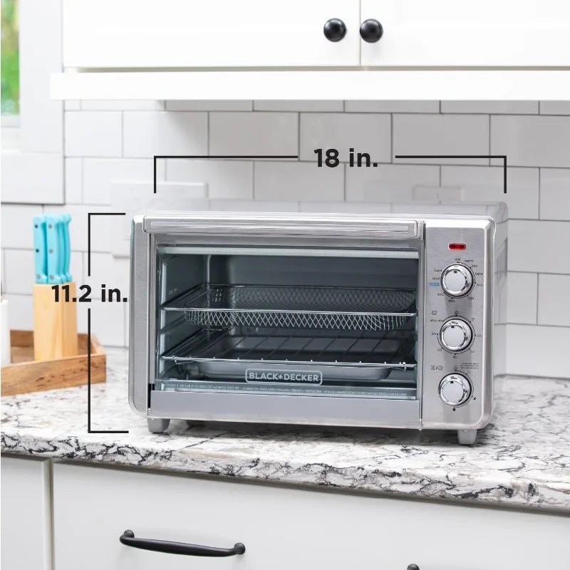 BLACK+DECKER Crisp 'N Bake Air Fryer Countertop Convection Toaster Oven, Large Capacity, 6-Slice, Fits 12” Pizza, 60-Min Timer