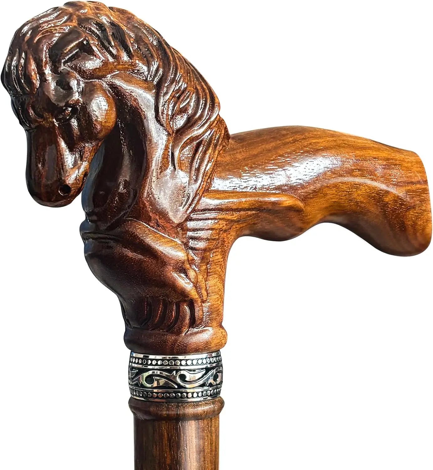 Elegant Hand-Carved Horse Head Wooden Walking Cane for Men and Women, Light Stable High-end Cane Suitable for Gift Giving