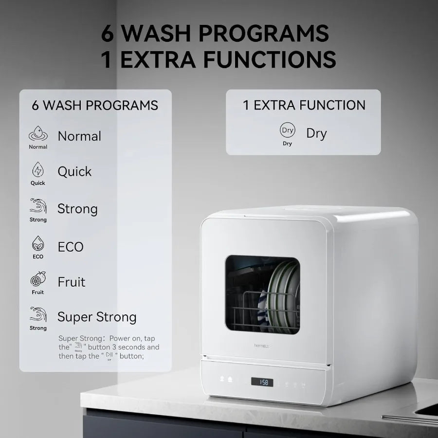 Countertop Dishwasher 6 Wash Programs Slim Size Portable Dishwasher Stainless Steel Black Efficient Cleaning Compact Design