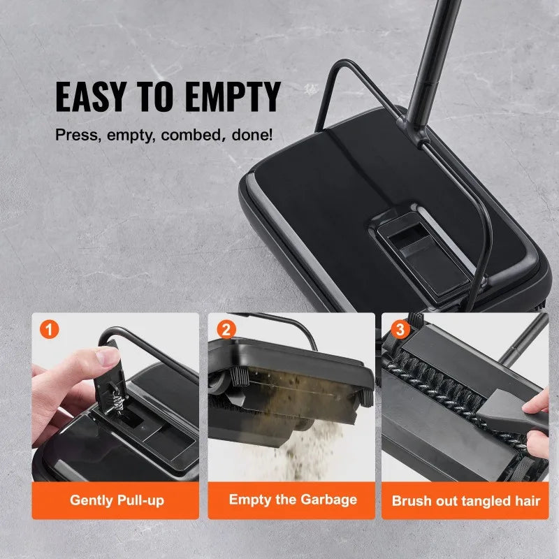 Non-Electric Carpet Sweeper 7.87in Sweeping Path 300ml Dustbin 180° Rotating Head Cleans Pet Hair Dust For Home Office Floors