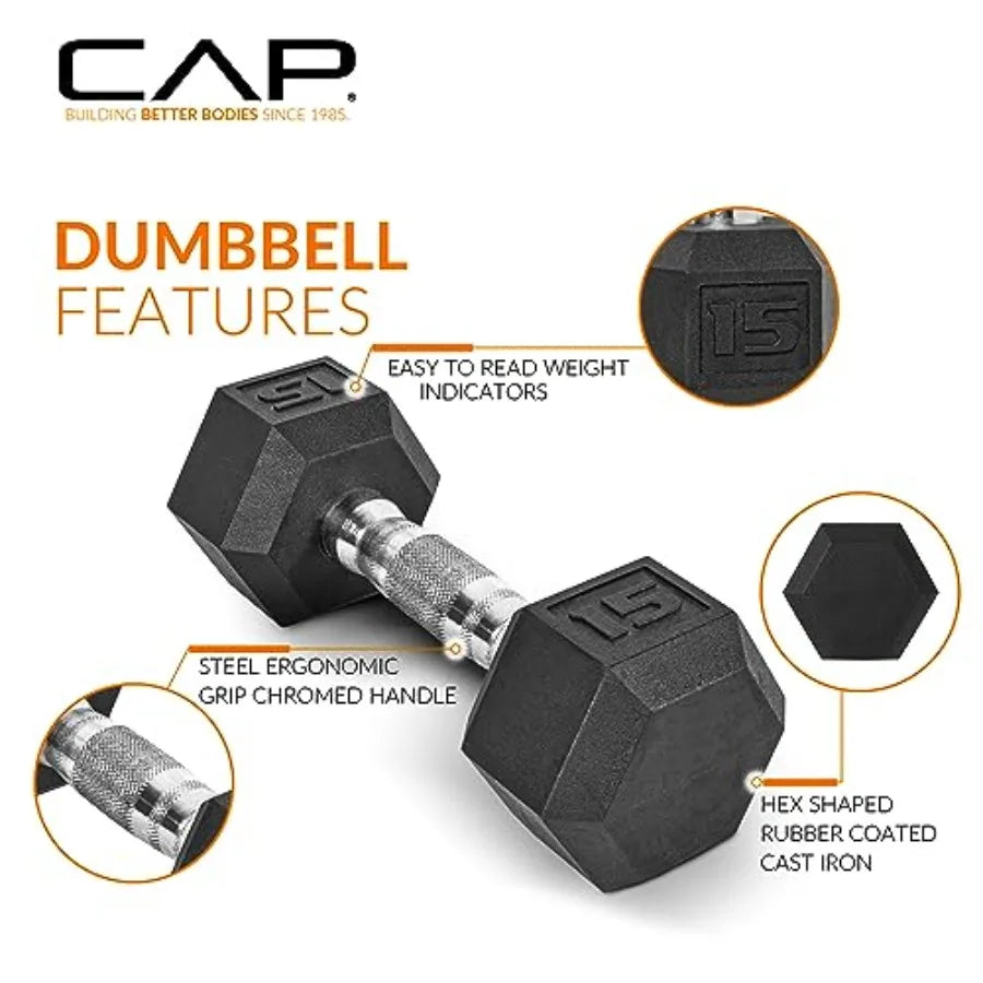 150 LB Rubber Coated Hex Dumbbell Hand Weight Set with Vertical Storage Rack - Chrome Handle Green Rack