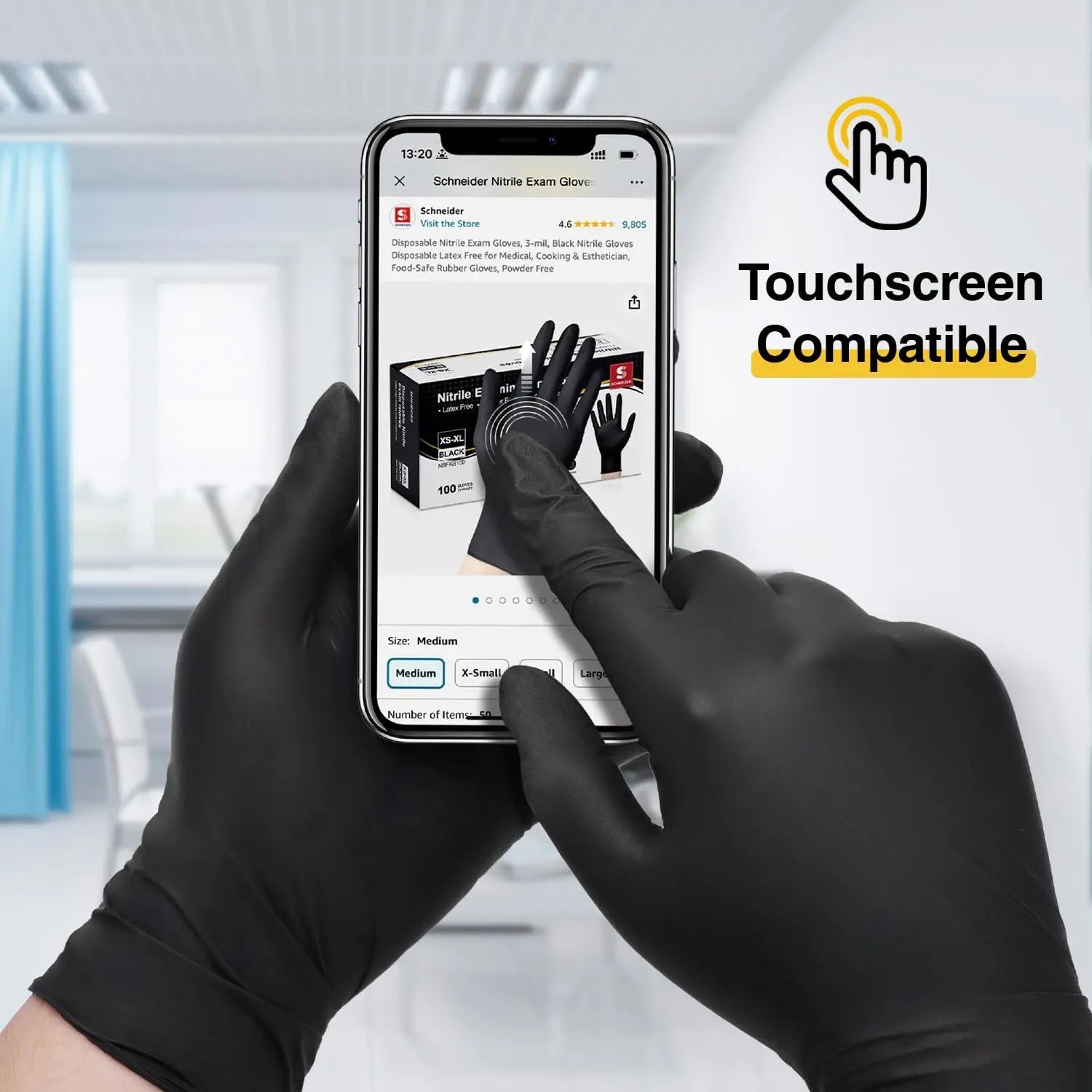 Nitrile Exam Gloves, Black Latex Free Powder Free Disposable Gloves for Medical, Cooking, Cleaning, and Food Prep
