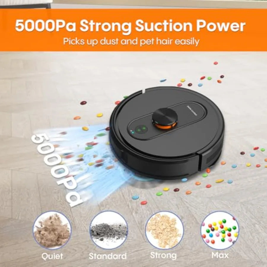 Robot Vacuum and Mop with Self-Emptying 5000Pa Robotic Vacuum with Mapping LiDAR Navigation 90-Day Hands-Free Cleaning Wi-Fi Ap