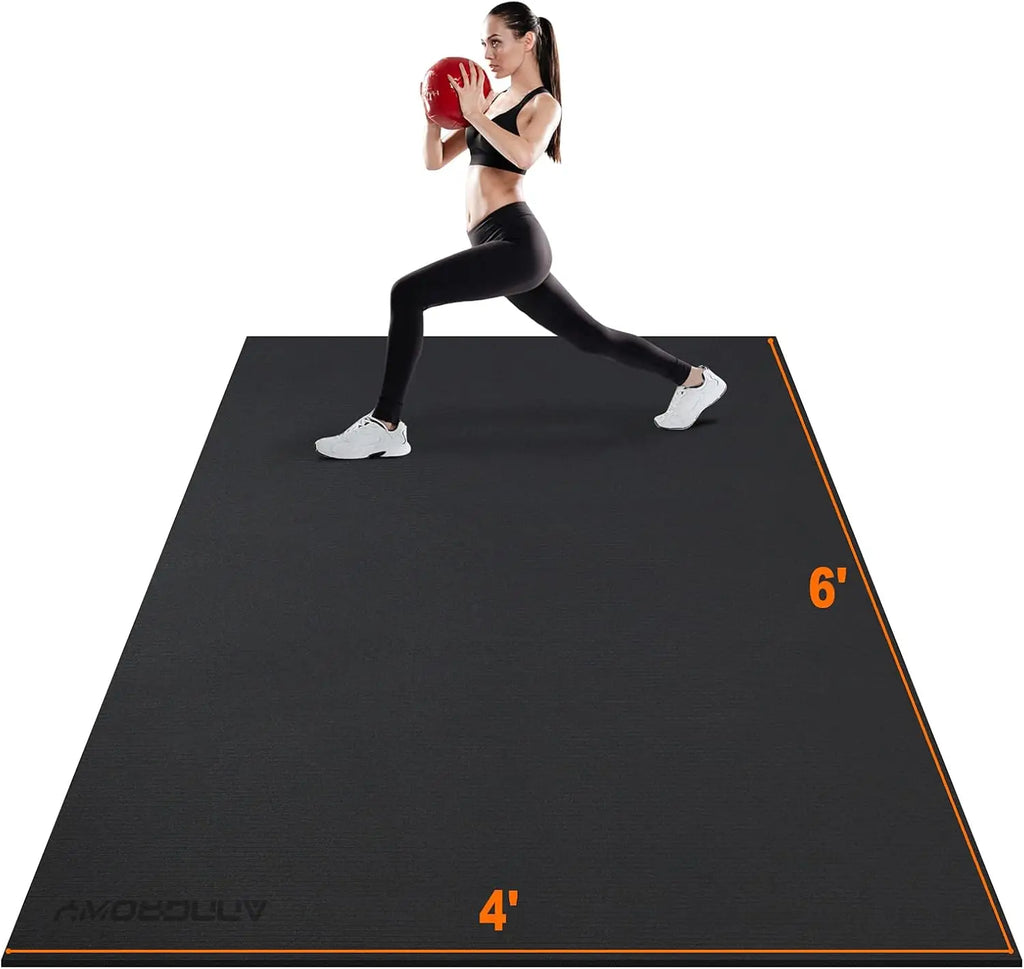 Large 6x4ft Gym Floor Mat - Shock-Absorbent, Non-Slip Workout Mat for Weightlifting, Yoga & Cardio